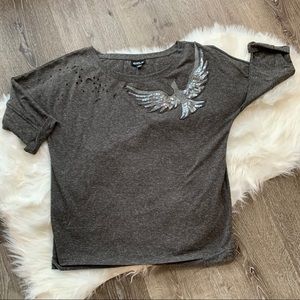 Allen B. Linen Blend Sequin Embroidered Bird Top